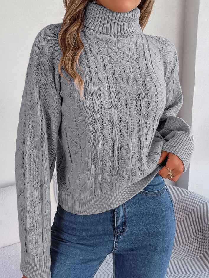 Sarah Express Women's Cable Knit Turtleneck Sweater Long Sleeve Pullover Gray