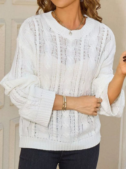 Sarah Express Women's Cable Knit Sweater - Long Sleeve Openwork Pullover