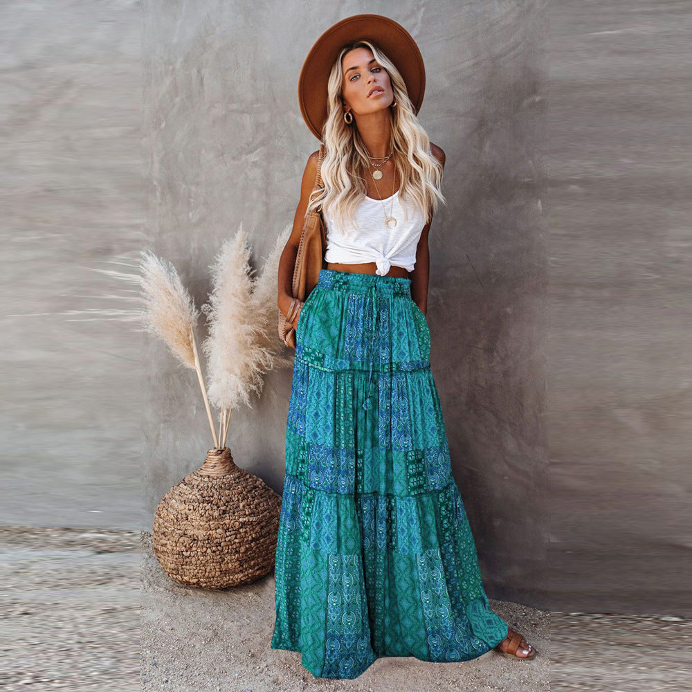 Sarah Express Women's High Waist Printed Maxi Dress Loose Fit Casual