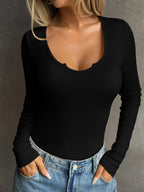 Sarah Express Women's Ribbed Knit Long Sleeve T-Shirt