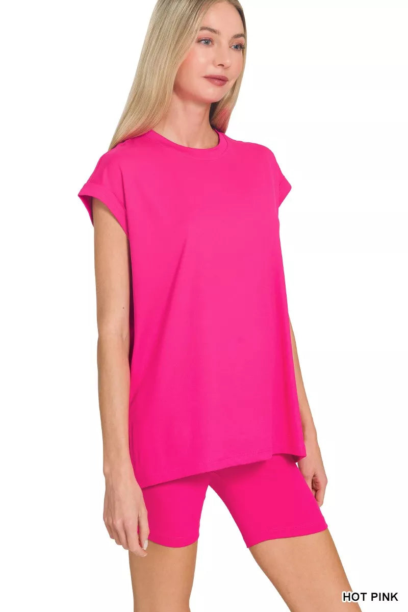 Sarah Express Women's Brushed Microfiber Top & Biker Shorts Set