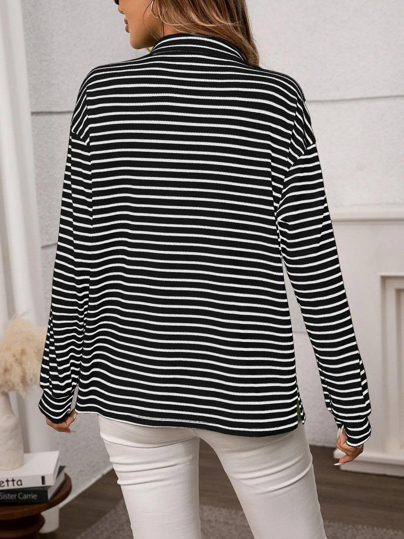 Sarah Express Women's Striped Button Up Long Sleeve Shirt