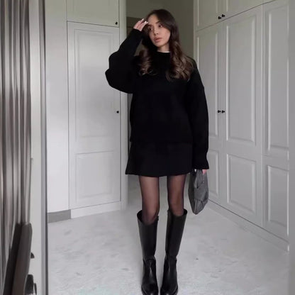 Sarah Express Women's Sweater Skirt Set - 2 Piece Knit Outfit Long Sleeve Pullover High Waist Mini Skirt