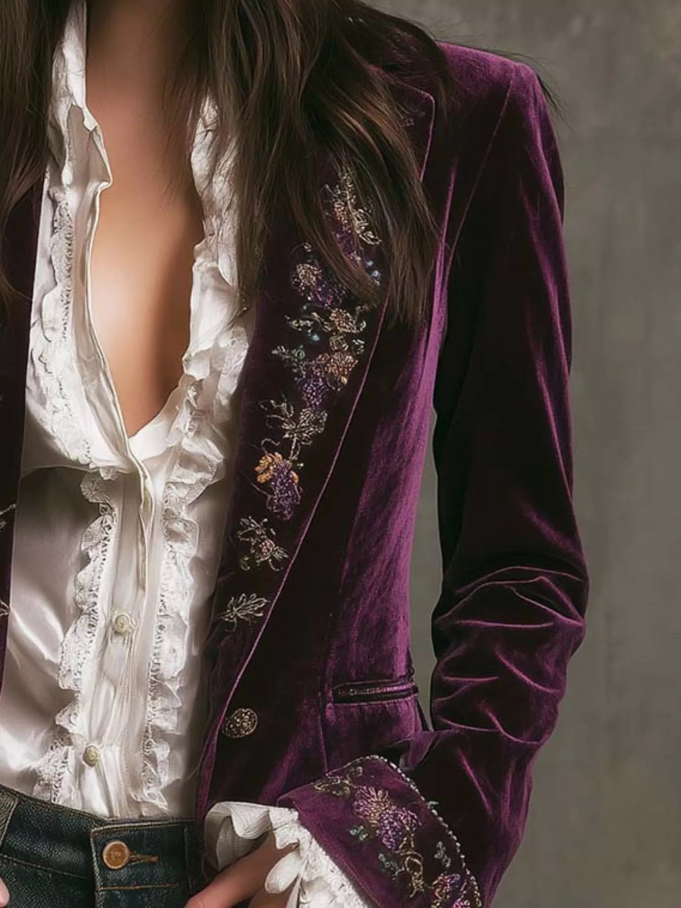 Sarah Express Women's Embroidered Velvet Jacket - Long Sleeve Outerwear