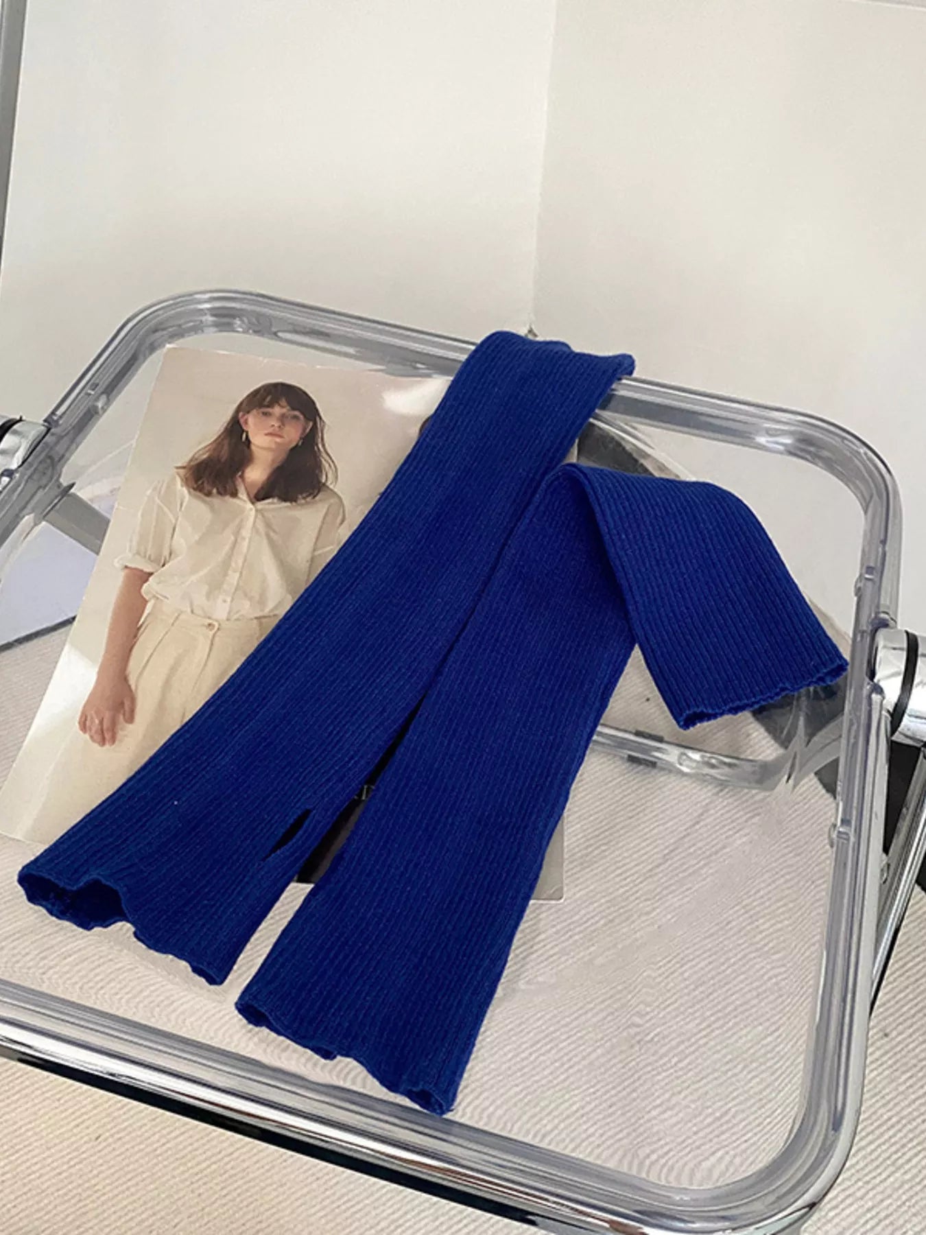 Sarah Express Women's Knitted Arm Warmer Gloves Blue One Size