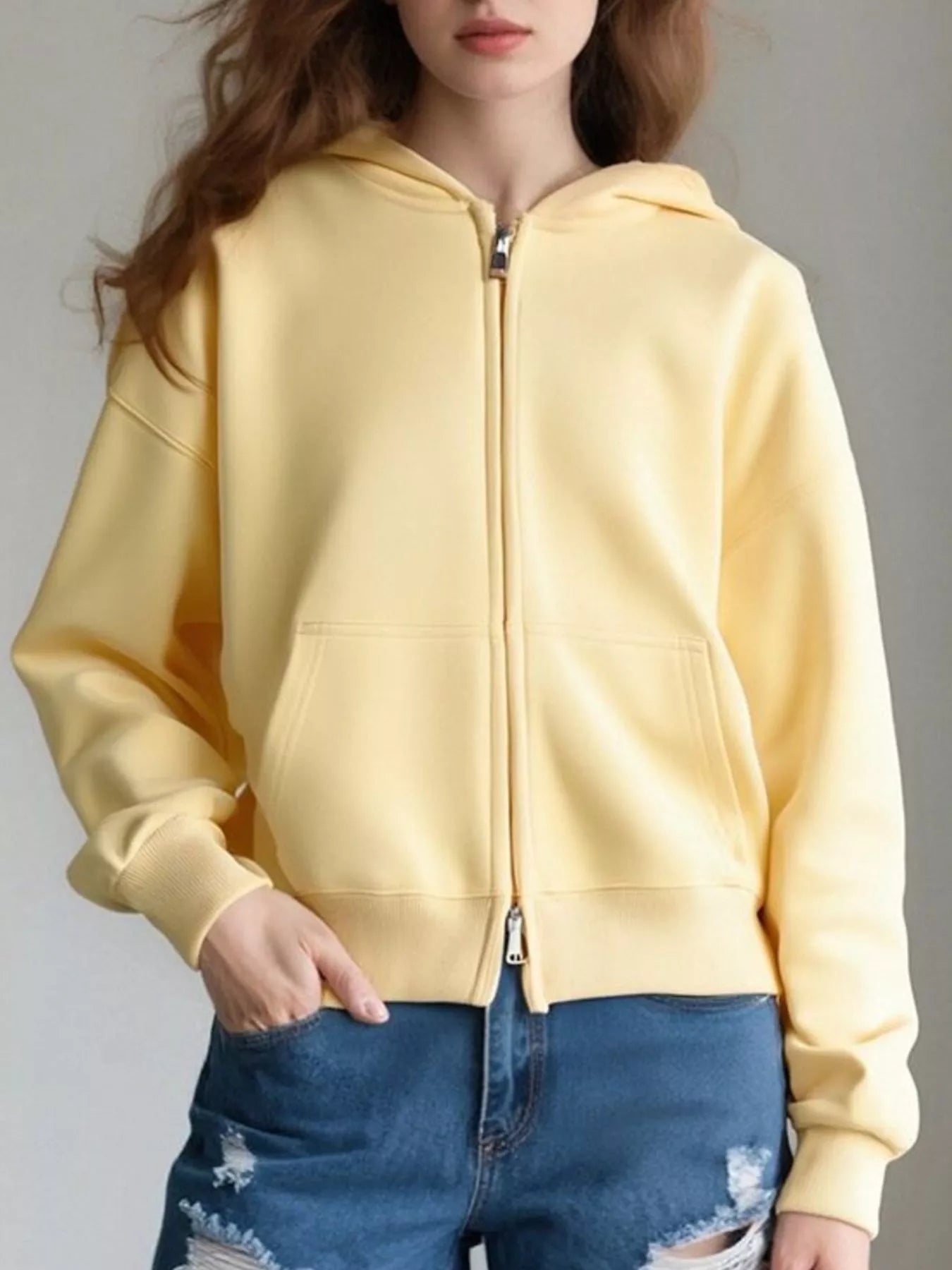 Sarah Express Women's Casual Zip-Up Long Sleeve Hoodie Plus Size Yellow