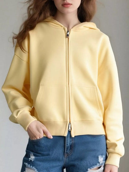 Sarah Express Women's Casual Zip-Up Long Sleeve Hoodie Plus Size Yellow