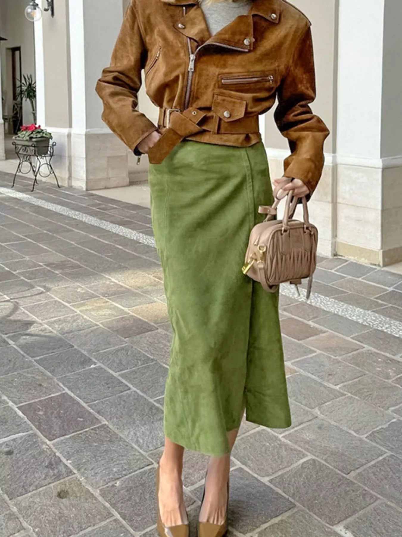 Sarah Express Women's Solid Color Midi Skirt with Slit