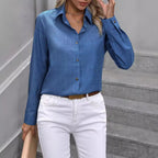 Sarah Express Women's Color Block Button Front Long Sleeve Shirt