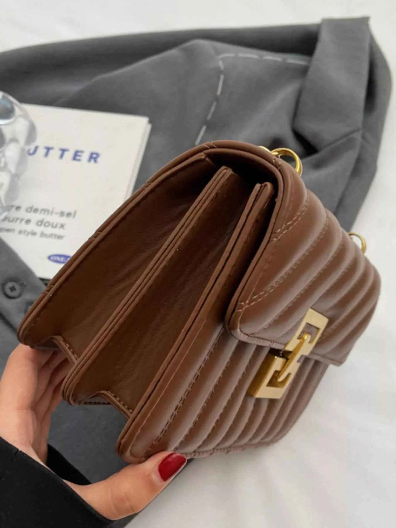 Sarah Express Women's Quilted Flap Chain Shoulder Bag - Small PU Leather Crossbody Purse