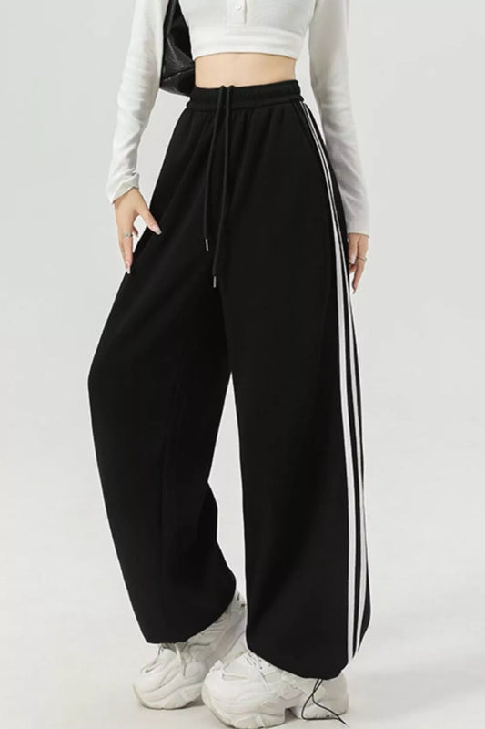 Sarah Express Women's Wide Leg Side Striped Pants Black