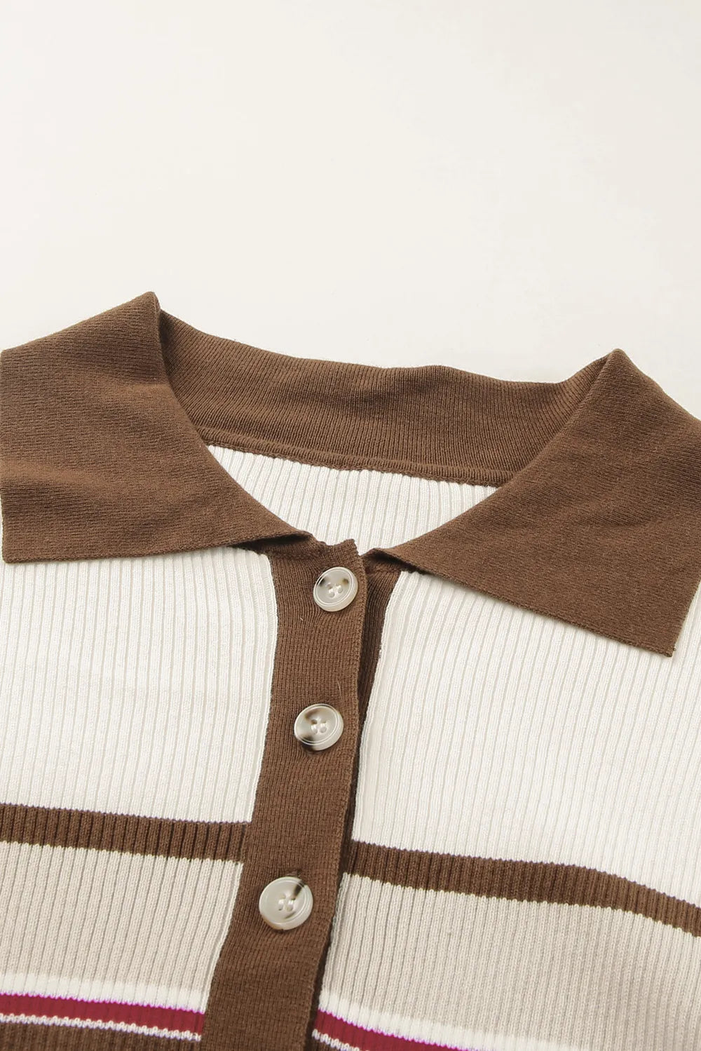 Sarah Express Women's Half Button Contrast Stripe Long Sleeve Knit Top