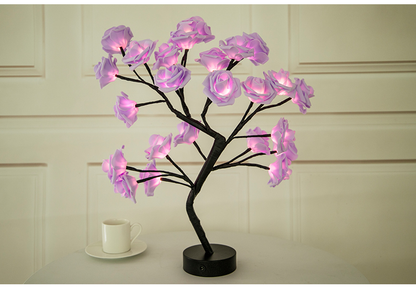 Sarah Express Rose Flower LED Table Lamp - USB Battery Operated Bonsai Tree Night Light for Bedroom Home Decor Purple black