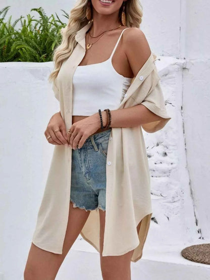 Sarah Express Women's Relaxed Fit Button-Down Longline Shirt - Oversized Casual Blouse