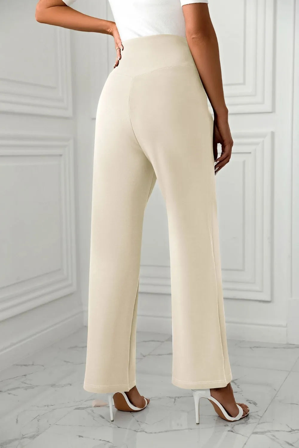Sarah Express Women's High Waist Straight Leg Pants Beige