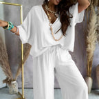 Sarah Express Women's Bat Sleeve Top and Pants Two Piece Casual Lounge Set Matching Coordinates