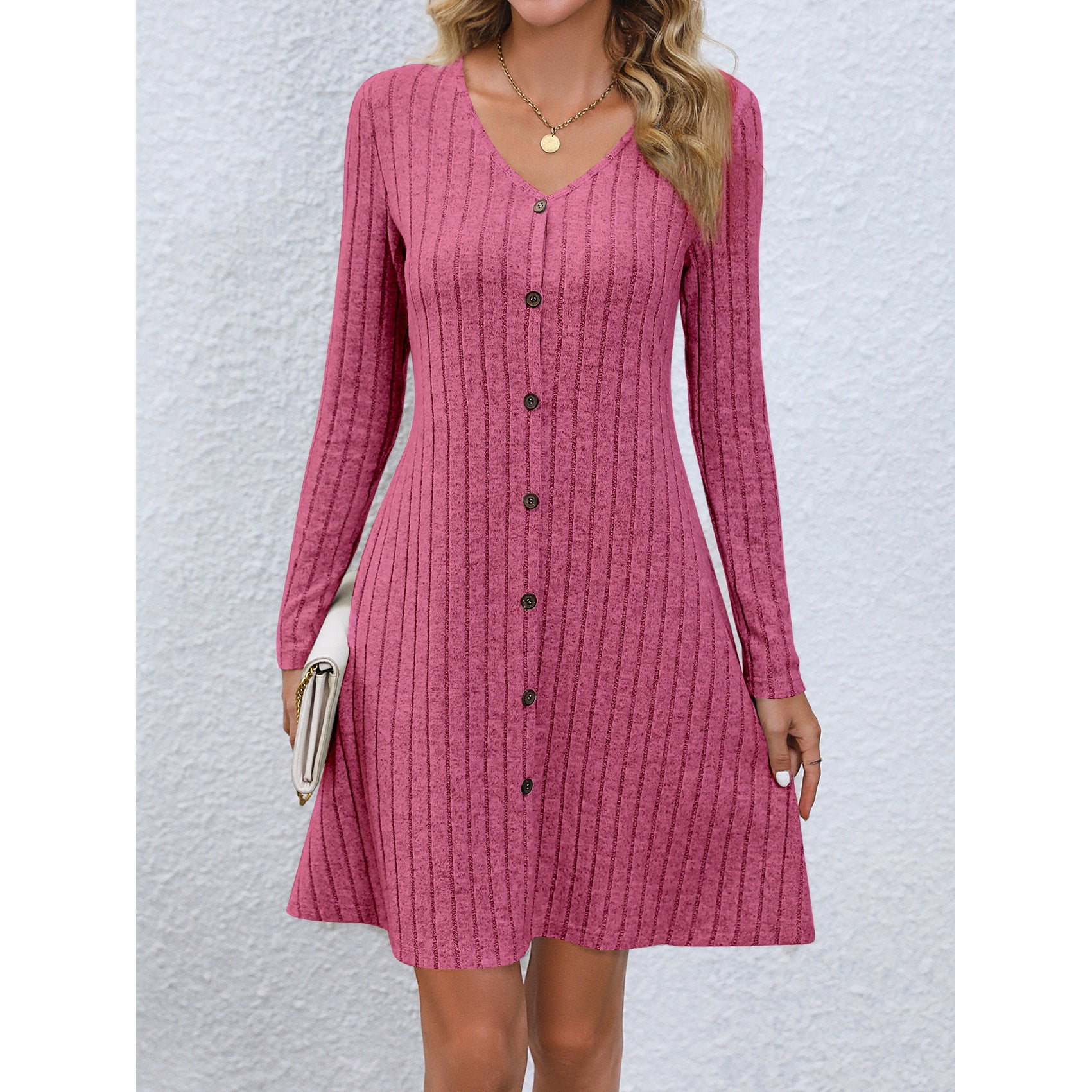 Sarah Express Button Waist Long Sleeve Dress Midi Length