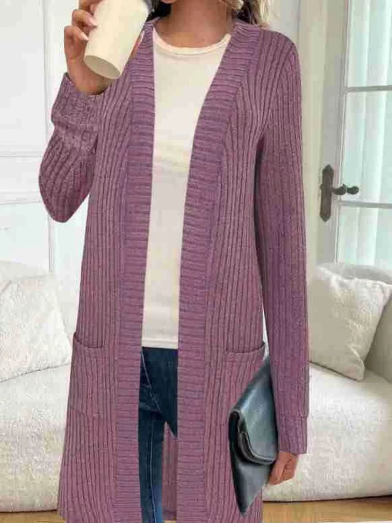 Sarah Express Women's Ribbed Knit Open Front Cardigan