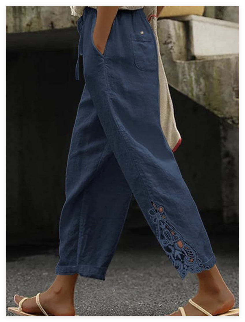 Sarah Express Women's Mid-Rise Straight Leg Baggy Trousers Casual Pants