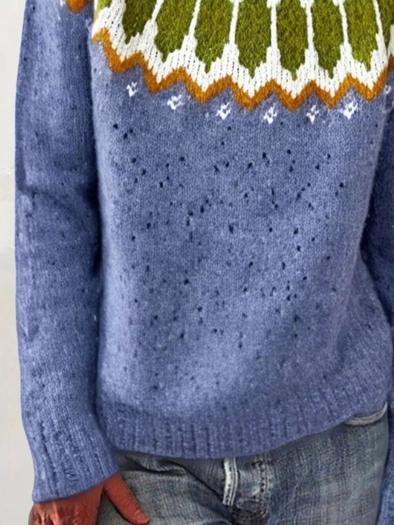 Sarah Express Women's Vintage Patterned Round Neck Sweater Plus Size