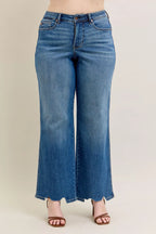 Sarah Express Women’s Plus Size High Rise Tummy Control Destroyed Wide Leg Jeans
