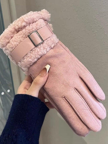 Sarah Express Women's Suede Gloves with Faux Fur Cuff - Winter Warm Touchscreen Compatible Pink ONESIZE