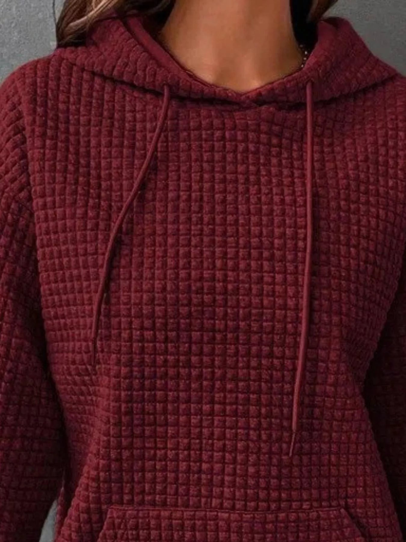 Sarah Express Women's Textured Kangaroo Pocket Hoodie Plus Size Drawstring Sweatshirt