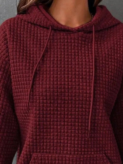 Sarah Express Women's Textured Kangaroo Pocket Hoodie Plus Size Drawstring Sweatshirt