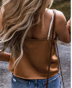 Sarah Express Khaki Chevron Color Block Tank Top Spaghetti Straps Sleeveless