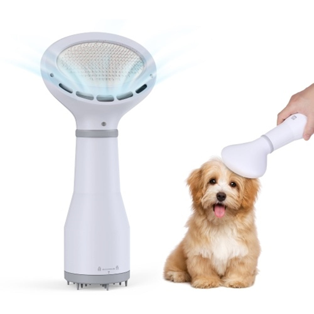 Sarah Express Pet Dog Hair Dryer Grooming Brush - 2-in-1 Blow Dryer & Slicker Brush White