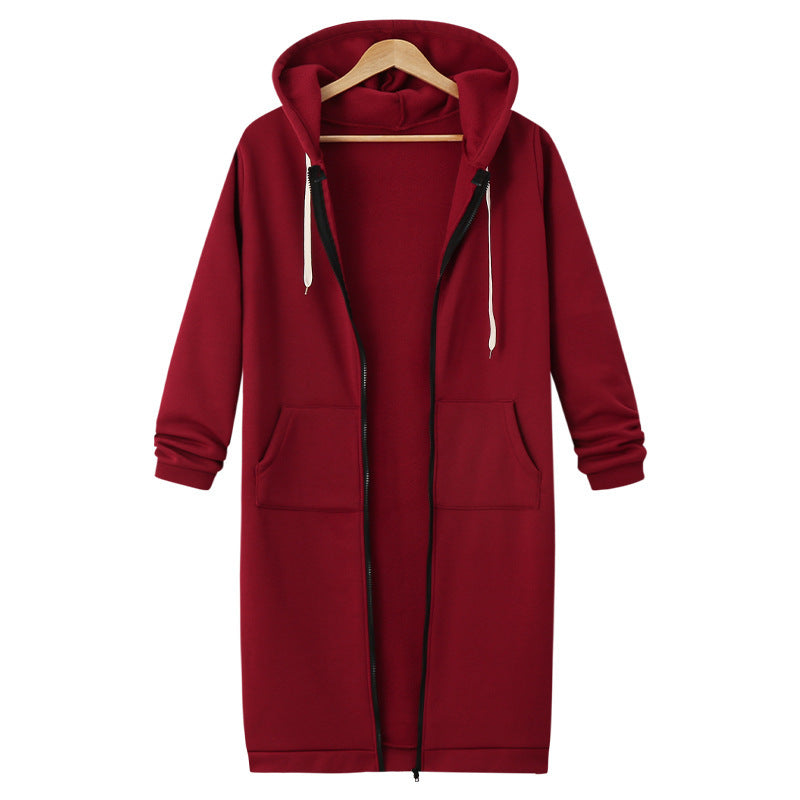 Women's Hooded Fleece Long Jacket with Zipper