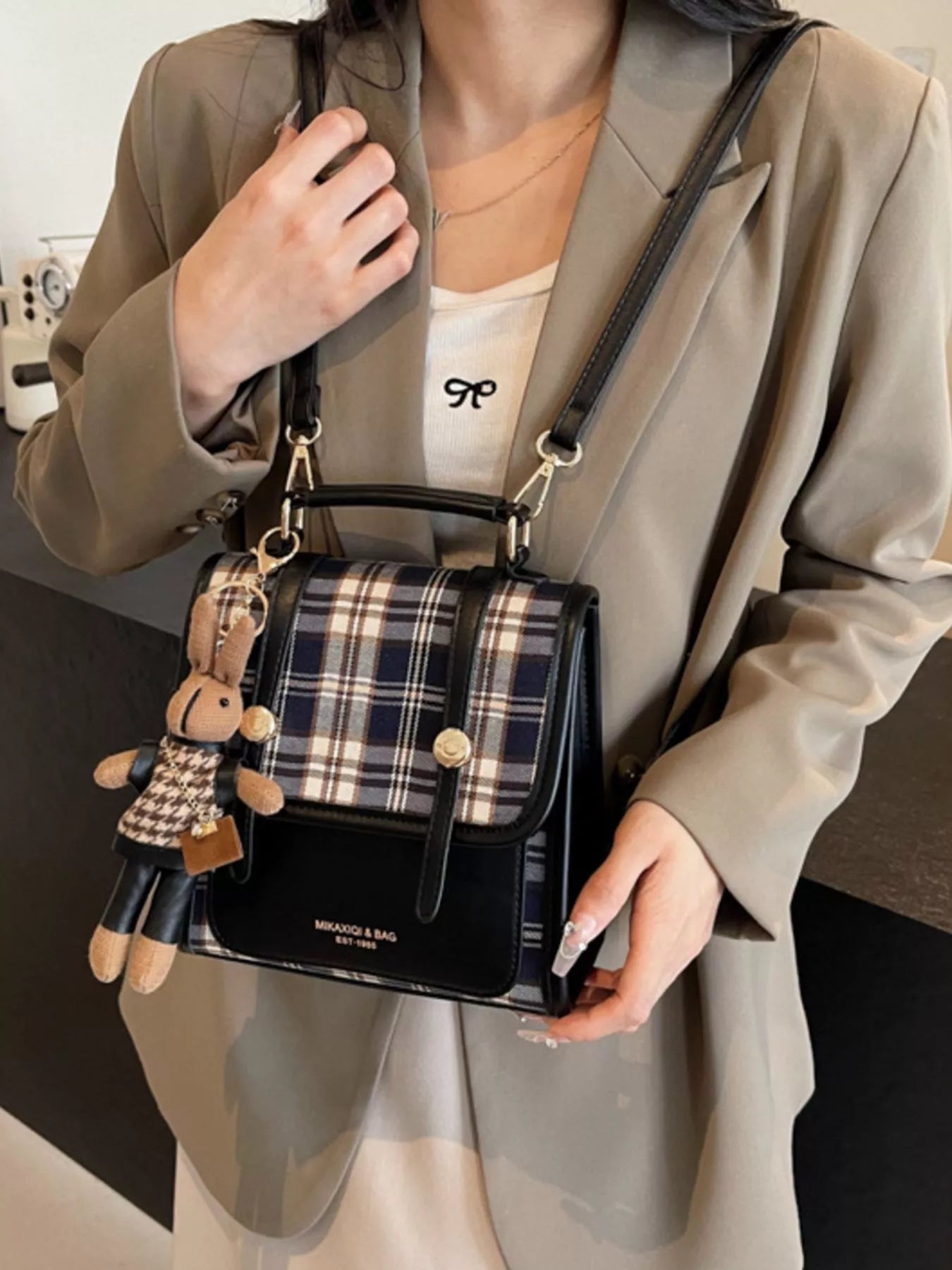 Sarah Express Women's Plaid Pattern Mini Backpack Bag