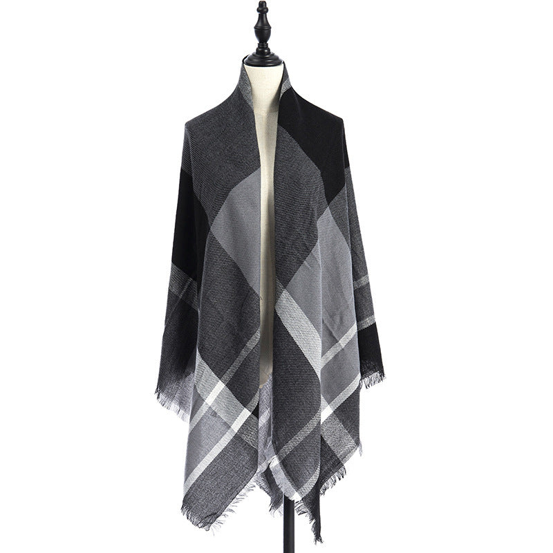 Sarah Express Women's Oversized Square Scarf Cashmere-like Double-Sided Shawl 140cm Woven Fall Winter Accessory