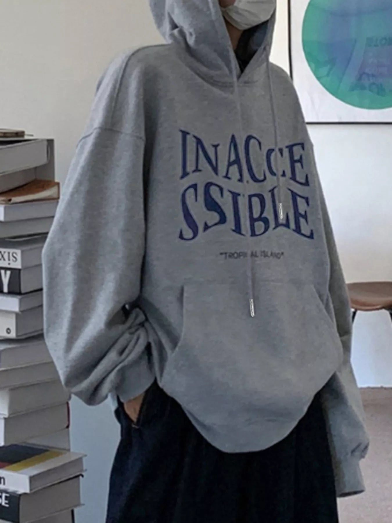 Sarah Express Women's Kangaroo Pocket Drawstring Hoodie Gray