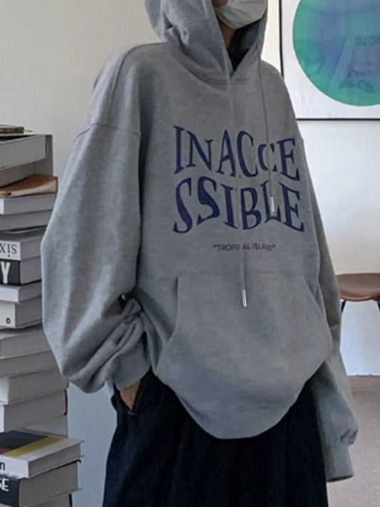 Sarah Express Women's Kangaroo Pocket Drawstring Hoodie Gray