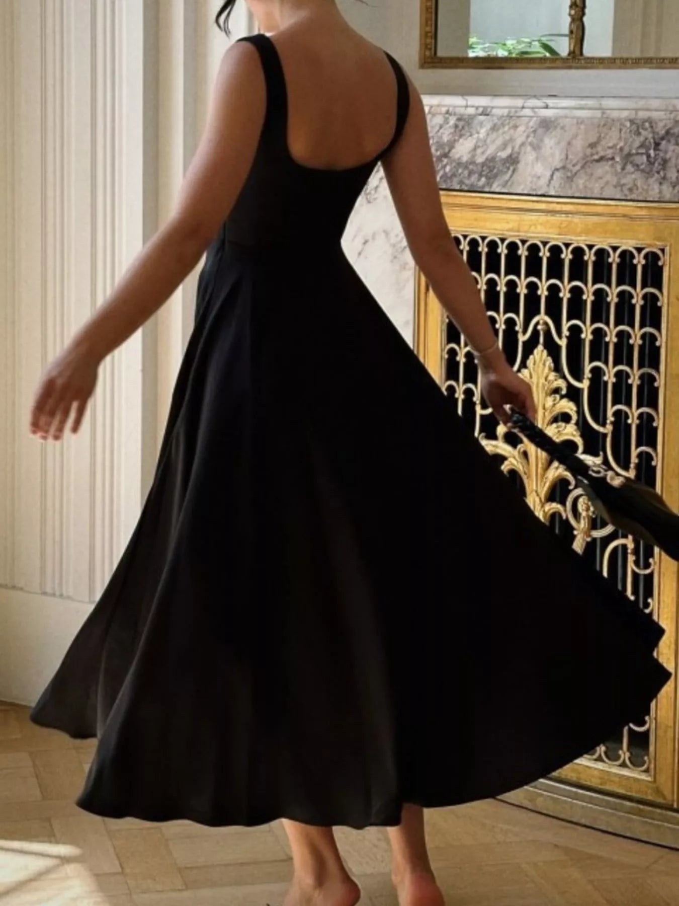 Sarah Express Women's Square Neck Wide Strap A-Line Dress Cotton Blend Casual Midi Dress