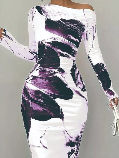 Sarah Express Women's Floral Print One Shoulder Maxi Dress