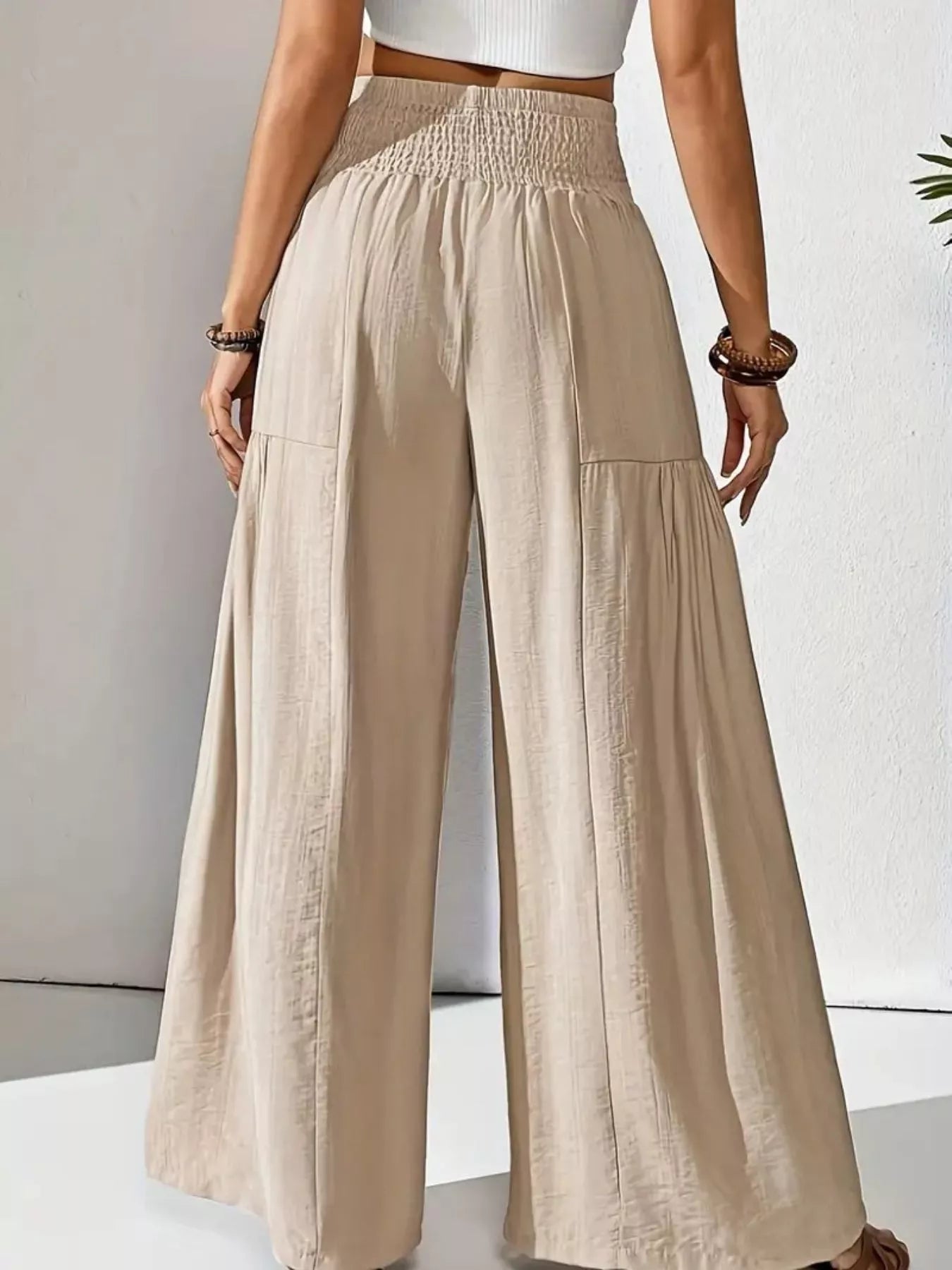 Sarah Express Women's Smocked Waist Wide Leg Pants