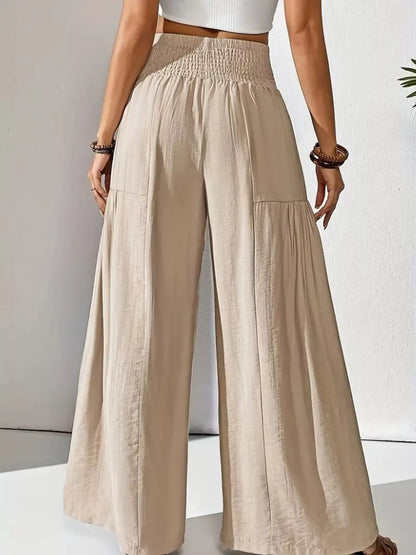 Sarah Express Women's Smocked Waist Wide Leg Pants