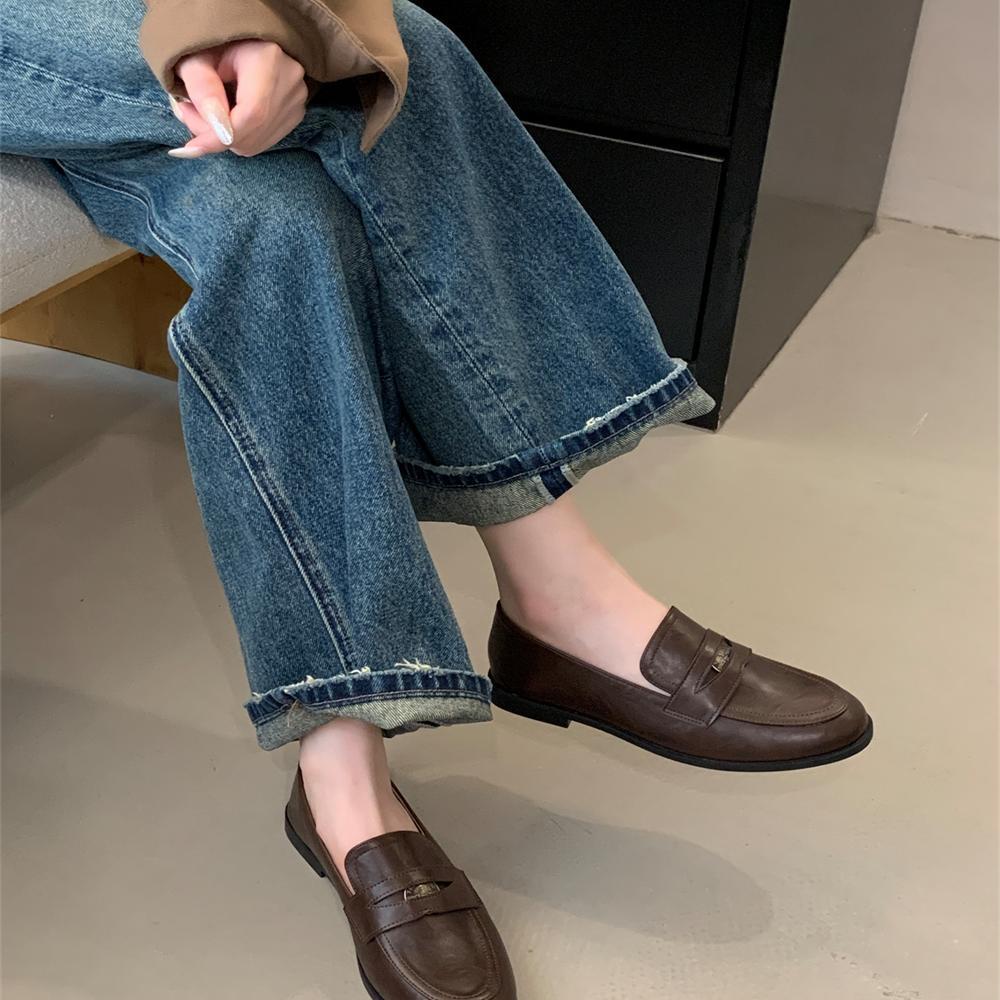 Sarah Express Women's Round Toe Loafer Dress Shoes – Soft Sole Slip-On Microfiber Flats | Everyday Comfort Coffee color