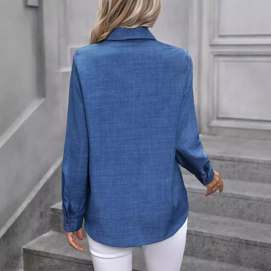 Sarah Express Women's Color Block Button Front Long Sleeve Shirt