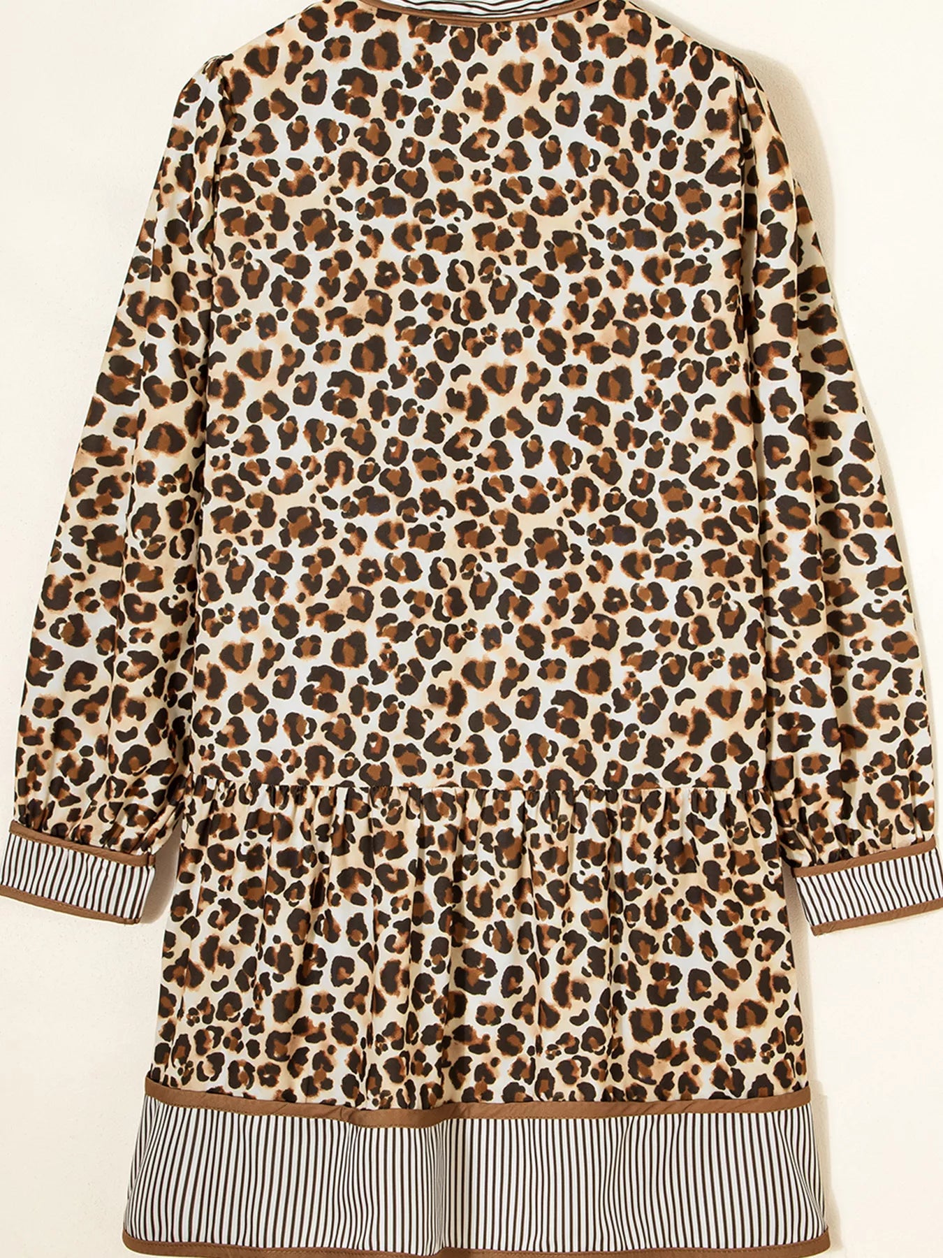 Sarah Express Women's Leopard Print Striped Patchwork 3/4 Sleeve Loose Mini Dress