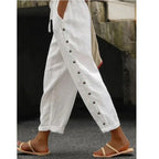 Sarah Express Women's Cotton Linen Cropped Pants Elastic Waist Loose Fit