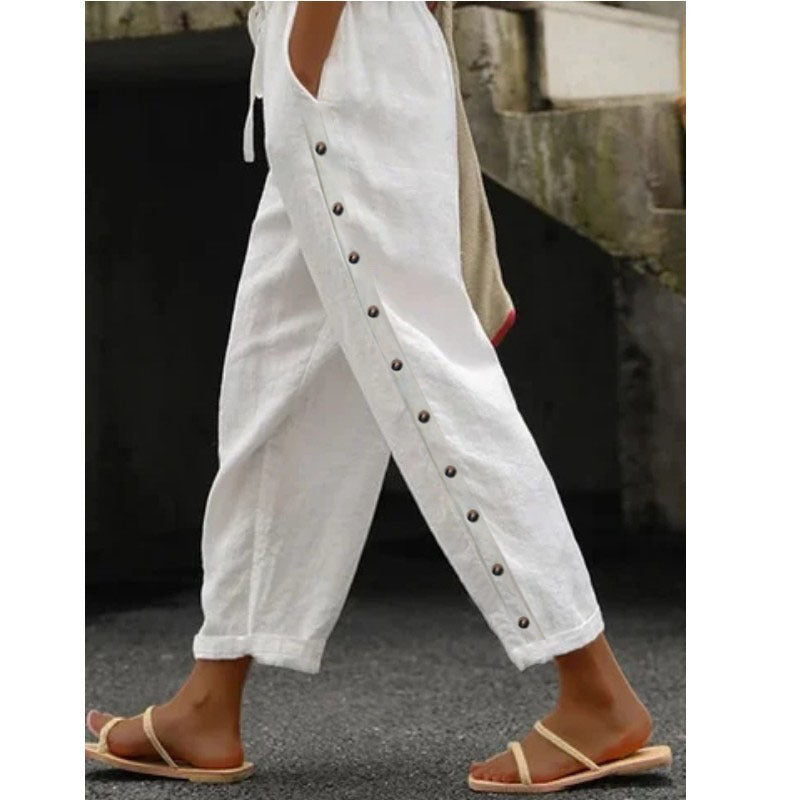 Sarah Express Women's Cotton Linen Cropped Pants Elastic Waist Loose Fit