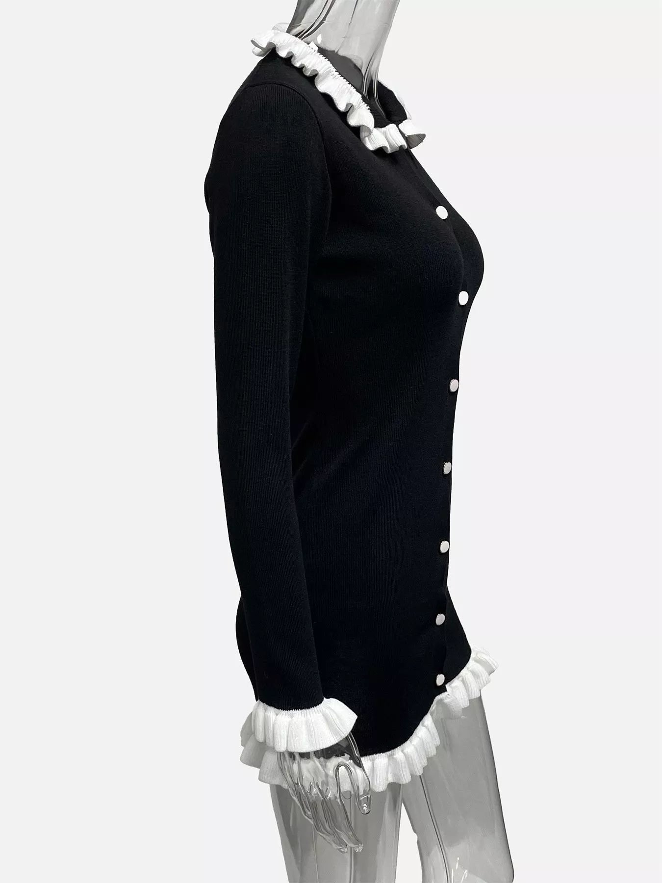 Sarah Express Women's Ruffle Trim Button-Down Sweater Dress