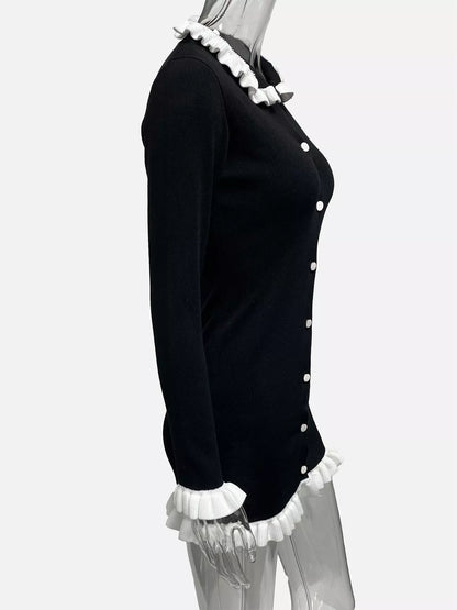 Sarah Express Women's Ruffle Trim Button-Down Sweater Dress