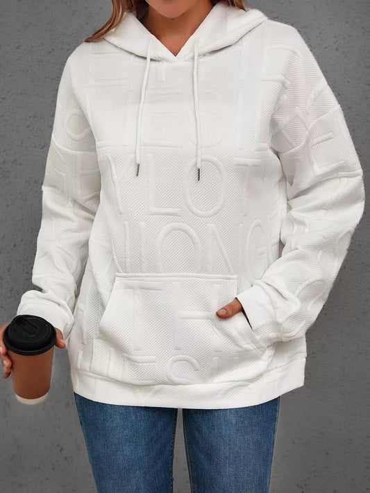 Sarah Express Women's Textured Embossed Long Sleeve Hoodie Plus Size White