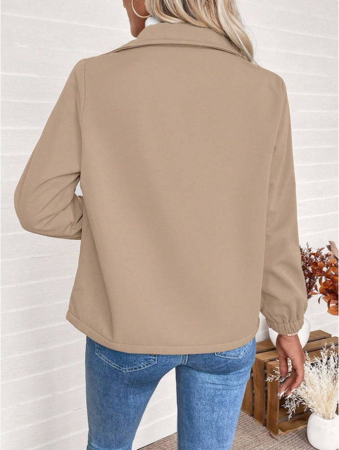 Women's Casual Solid Color Zipper Fleece Jacket