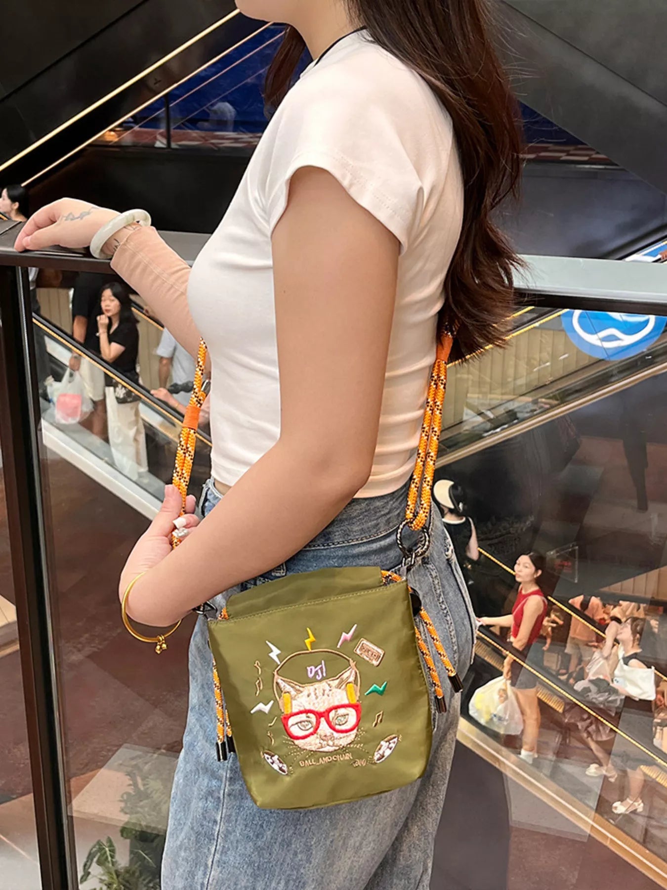 Sarah Express Women's Embroidered Crossbody Bag with Rope Strap Matcha Green ONESIZE