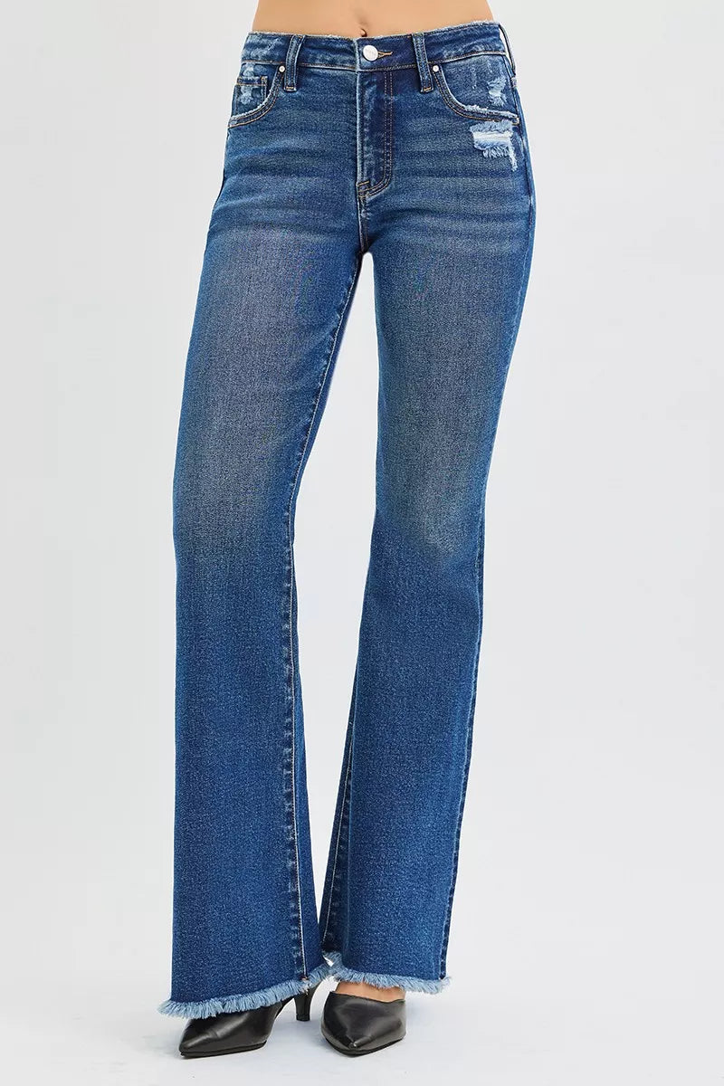 Sarah Express Women's High Rise Flare Jeans - Retro 70s Style Denim